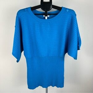 Joseph A Y2K Blue Ribbed Dolman Sleeve Sweater Top Size L Button Shoulder Knit